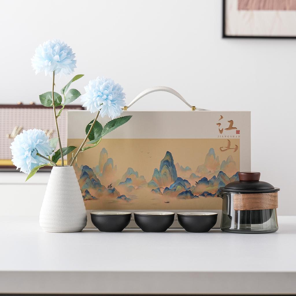 Легкая роскошь, великолепные горы и реки, набор из чайника и трех чашек в подарочной коробке, Запретный город и национальный тренд для отправки на праздник