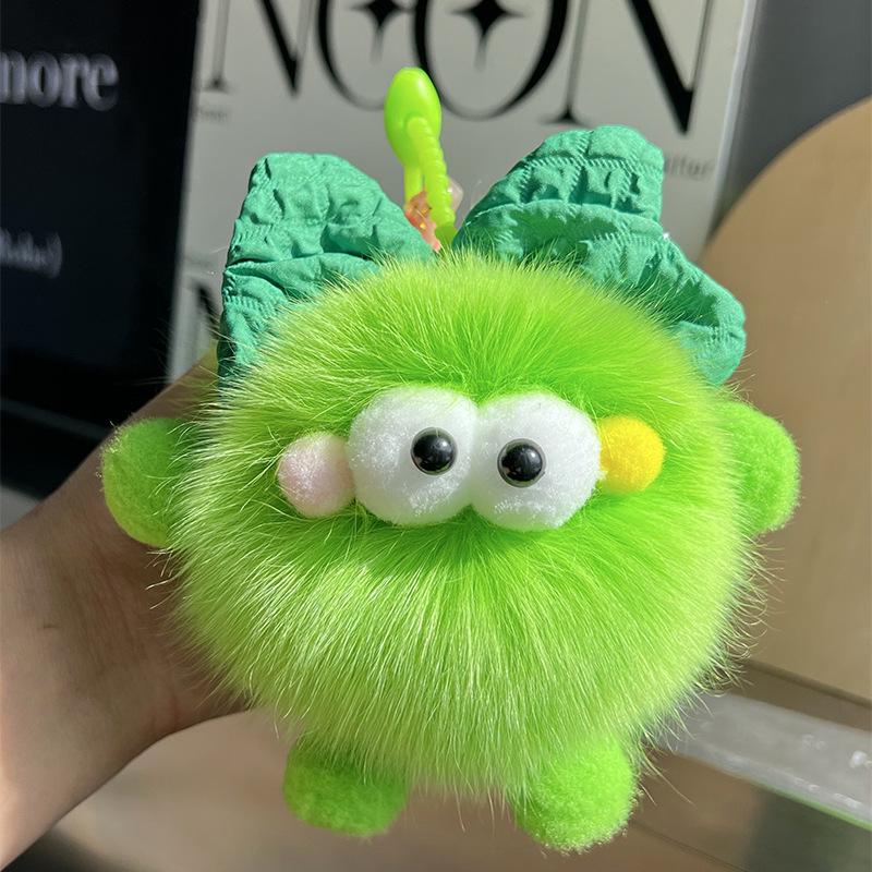 Creative Fox Fur Bowknot Coal Pendant Keychain & Backpack Charm for Girls