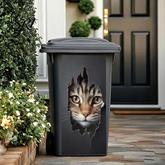 Sunproof Trash Can Wrap Dustbin Sticker Funny Cartoon Animal Wheelie Bin Decal Self Adhesive Cute Monkey Cat Chicken for Door Cans Bins Driveway