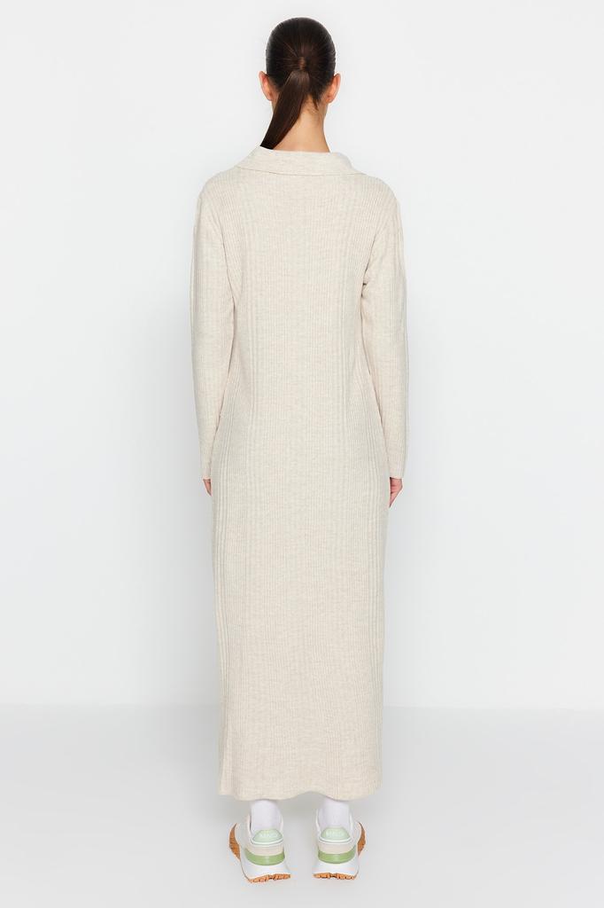 Женское модное новое платье-хиджаб верблюжьего цвета с воротником-поло, удобное трикотажное платье в рубчик