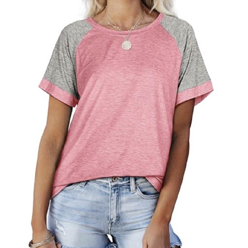 2026 Spring/Summer New Round Neck Color Block Short Sleeve Women's T-Shirt Top