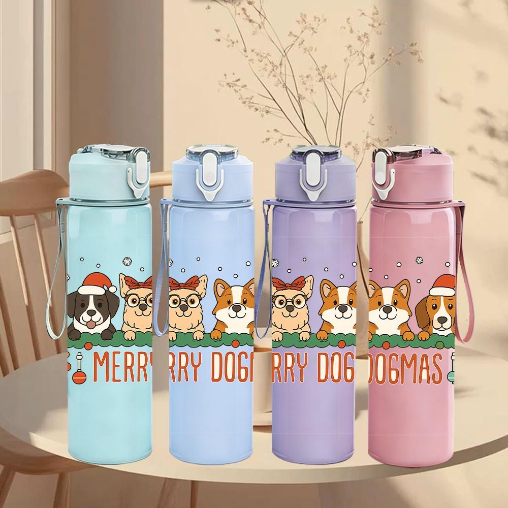 1PC Merry Dogmas Holiday Dog Set 750ml Color Plastic Sports Water Bottle Leakproof Flip Straw Lid Suitable for Sports Office Home Use
