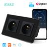 BSEED French Zigbee Socket Wall Smart Sockets Power Monitor Function Tuya Smart Life Google Alexa Voice Control Glass Panel 16A