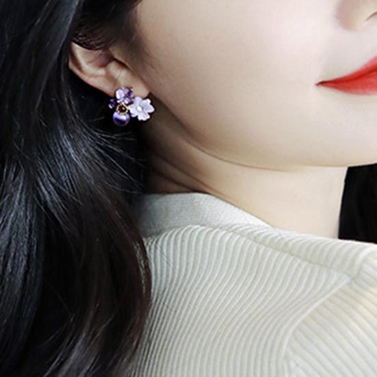 1 пара женских серег-гвоздиков с цветами и стразами, ювелирные изделия с кубическими искусственными кристаллами, серьги-гвоздики для