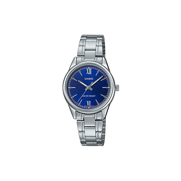 Casio Standard Series Fashion Business Retro Versatile Classic Pointer Blue Dial Waterproof Quartz Movement Stainless Steel Strap LTP-V005D-2B2