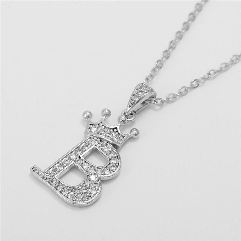 Unisex Fashion Crown A-Z Alphabet Pendant Vintage Chain Necklaces Hip-Hop Style Crystal Zircon Punk MIT