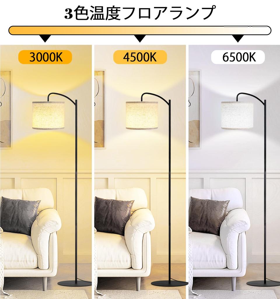 12W LED Floor Lamp with Fabric Shade, Stepless Dimming, 3 Color Temperatures (3000K-6500K), Remote ControlTimer, Can be Used as Ambient Lighting,