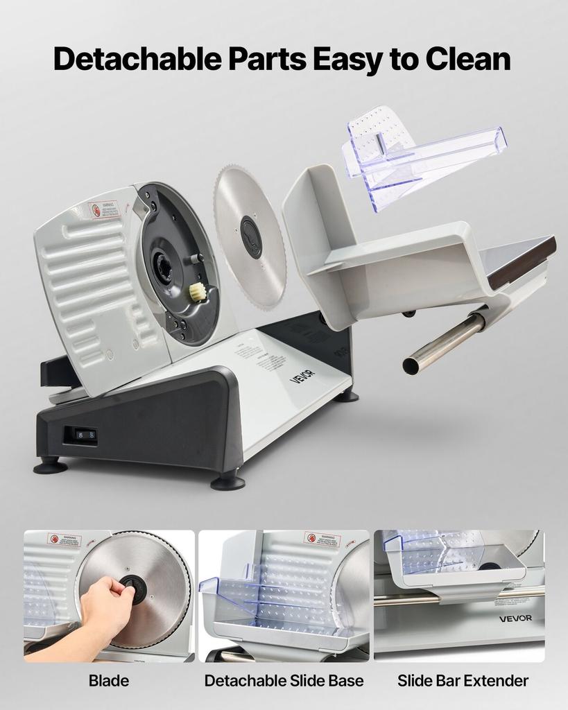 Meat Slicer, 200W Electric Deli Slicer Machine with 190 mm Sharp Blade, Home Meat-Slicer with 70-100 RPM Slicing Speed, 0-15 mm Adjustable Thickness,