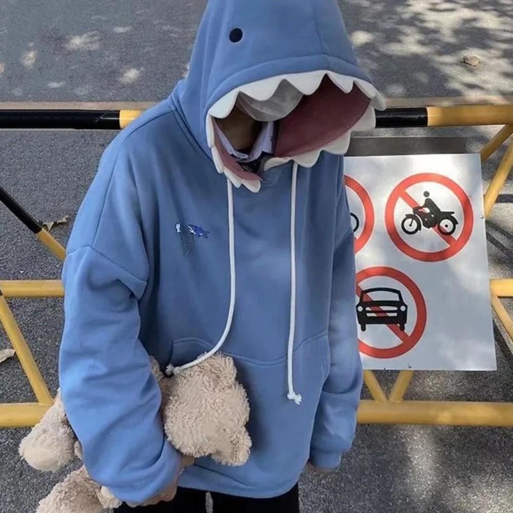Long Sleeve Hooded Sweatshirts Pullover Shark Hat Sweater Fleece Shark Hoodies School Student