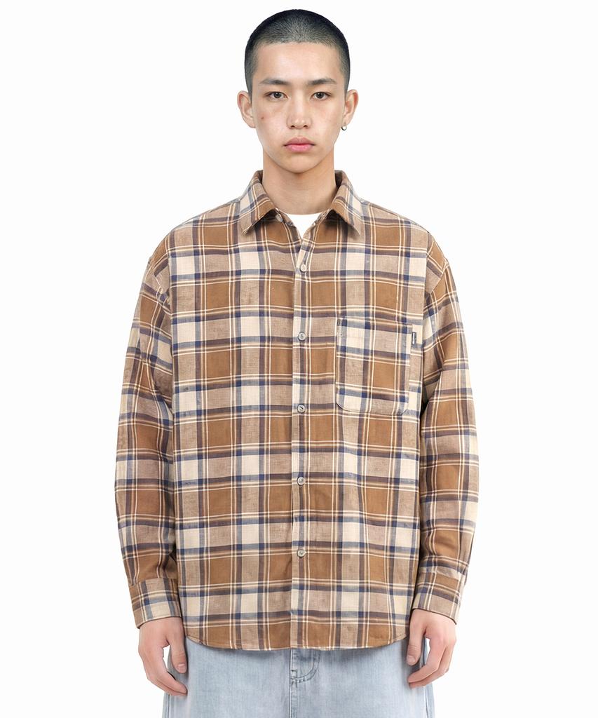 QT8 GARMENTS Lb Rustic Core Flannel Check Shirt (Beige)