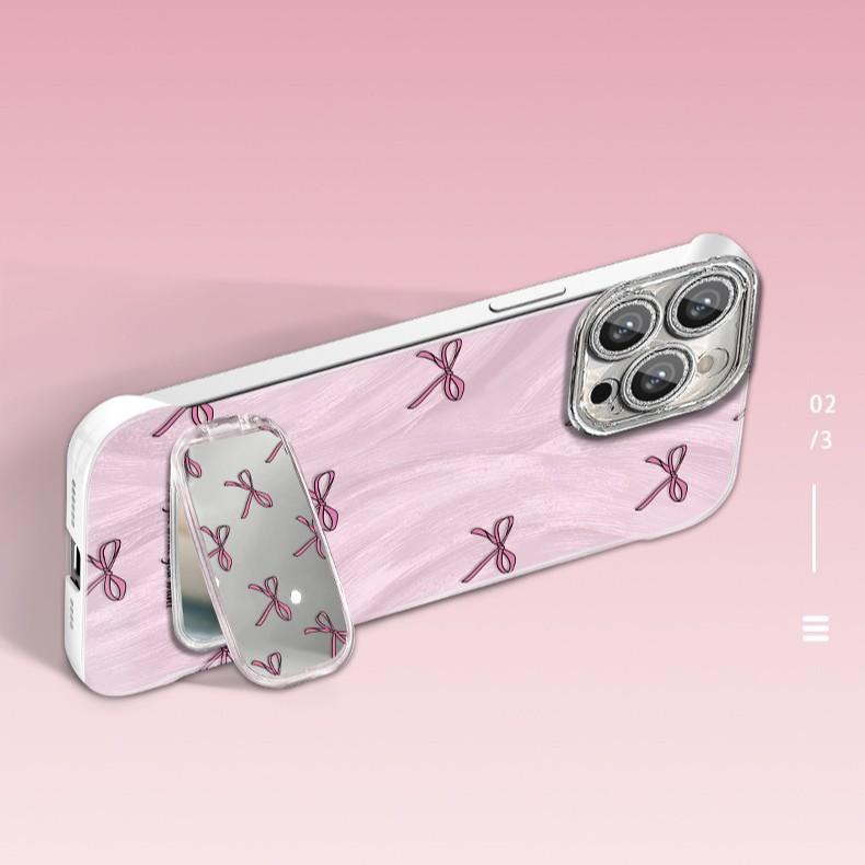 Pink Bow for IPhone 16 for Apple Phone Case 15 Feather Yarn Borderless 14 Ultra Thin 13 Bracket 12