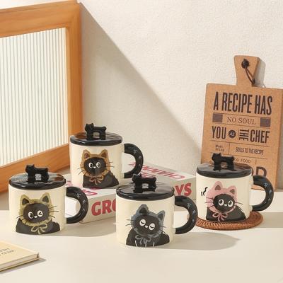 Милая кружка с кошкой, офисная кружка с крышкой, чашка для воды, керамическая, подарочная коробка для пары, подарок на день рождения