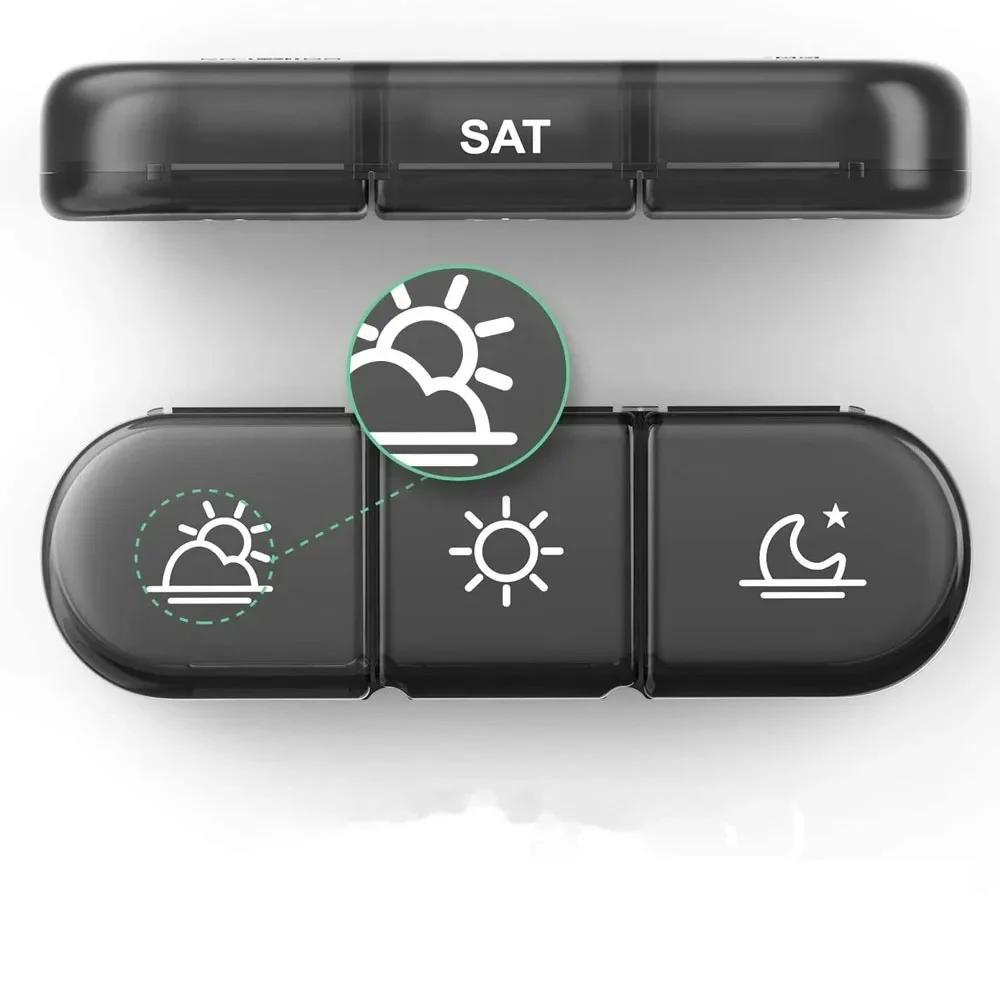 7 Days Pill Medicine Box Weekly Tablet Holder Storage Organizer Container Case Pill Box Splitters Black Pill Case Organizer