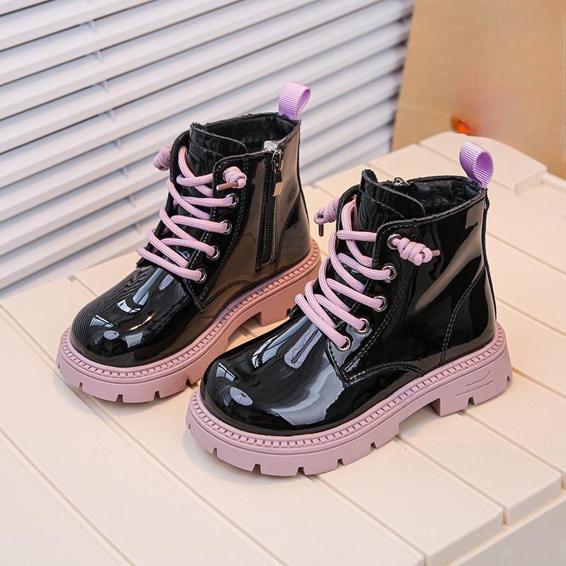 Универсальные детские блестящие кожаные ботинки для середины осени и зимы