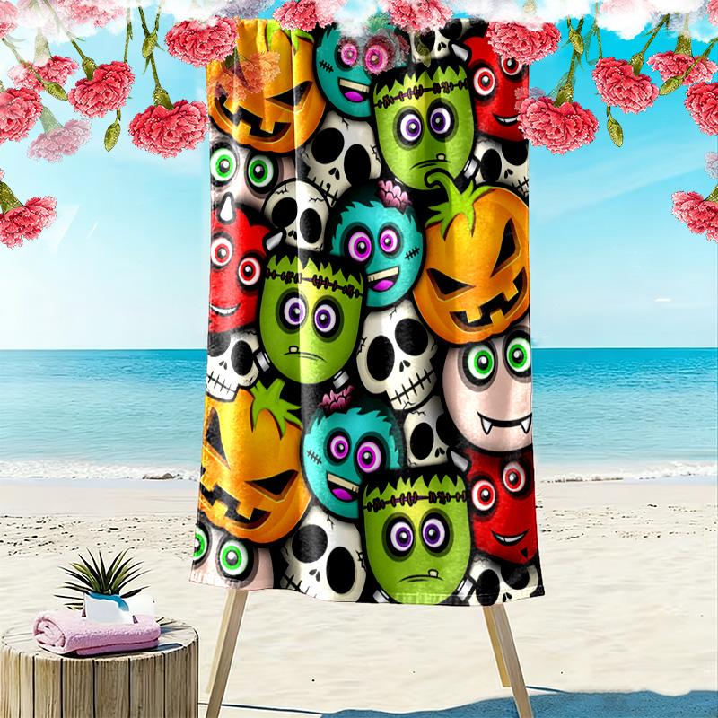 Colorful Halloween Cartoon Monsters 2D Flat Print Beach Towel, Large Soft Quick Dry Towel for Beach Camping SwimmingZSTJ0915348