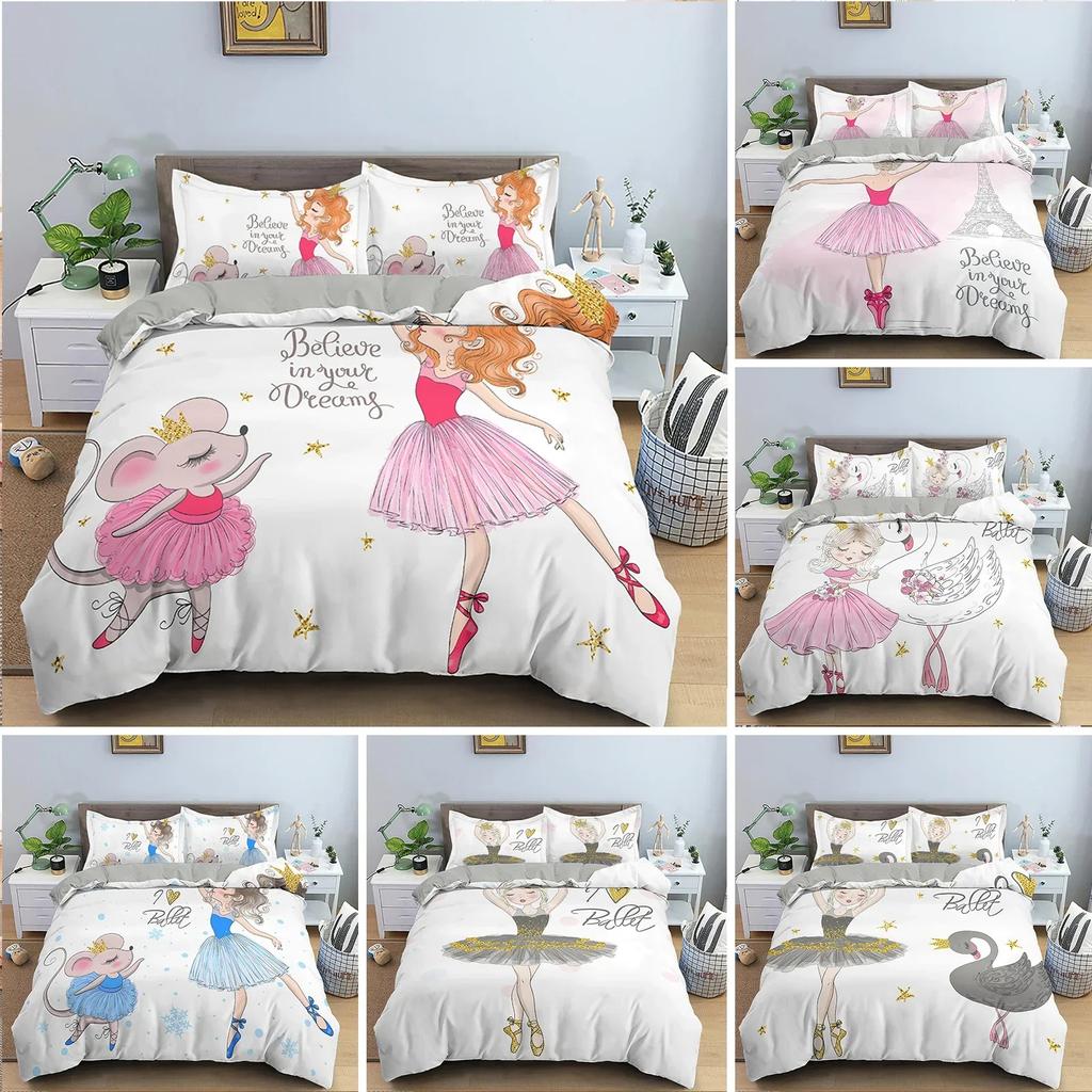 Dancing Girl Ballet Girls Comfortable Duvet Quilt Cover Pillowcase Bedding Set Children Bedroom Decoration Home Textile