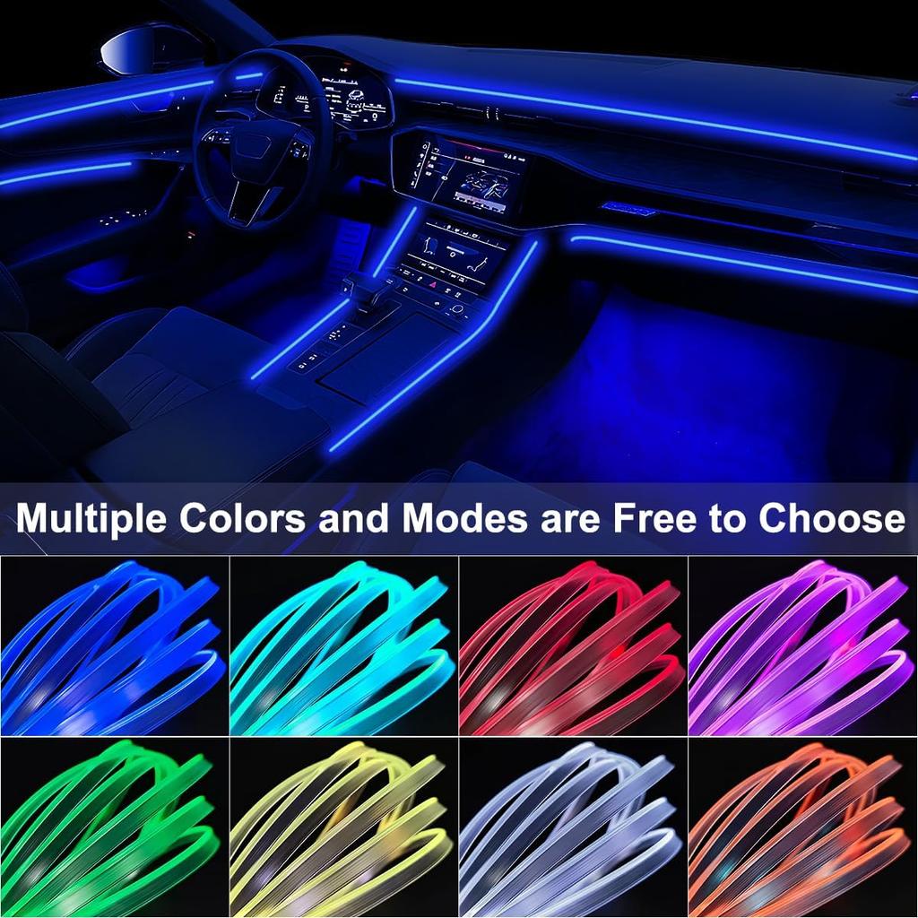 Interior Car LED Strip Lights APP Control, 5 In 1 RGB 16 Million Colors Ambient Lighting Kit With 236 Inches Fiber Optic, Music Mode Ide Car Lighting
