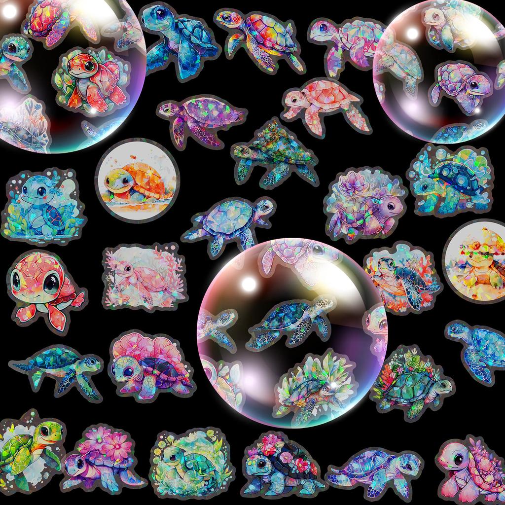 50 Прозрачных Лазерных Наклеек с Черепахами Фэнтези Личность DIY Чемодан Чехол для Мобильного Телефона Наклейки для Ноутбука