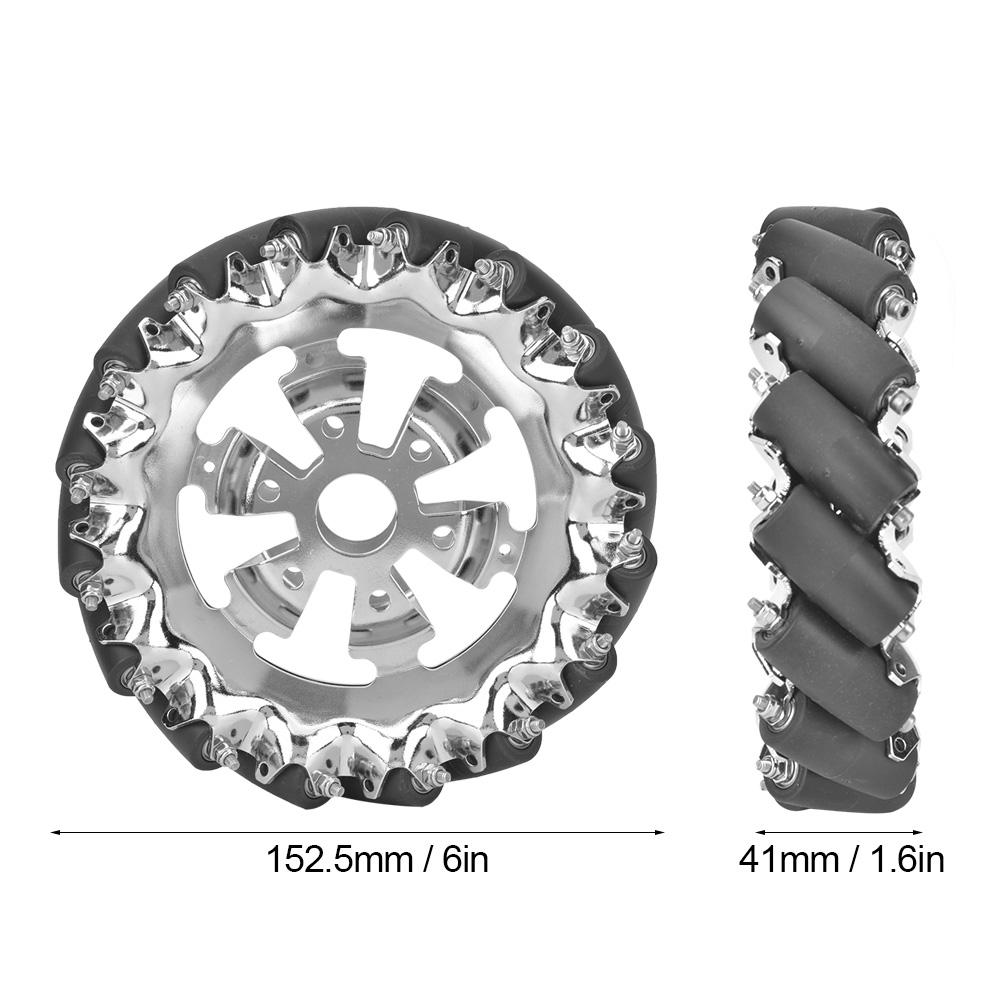 6in Mecanum Wheel Metal Right with 16pcs TPU Rubber Rollers Industrial Robots Parts