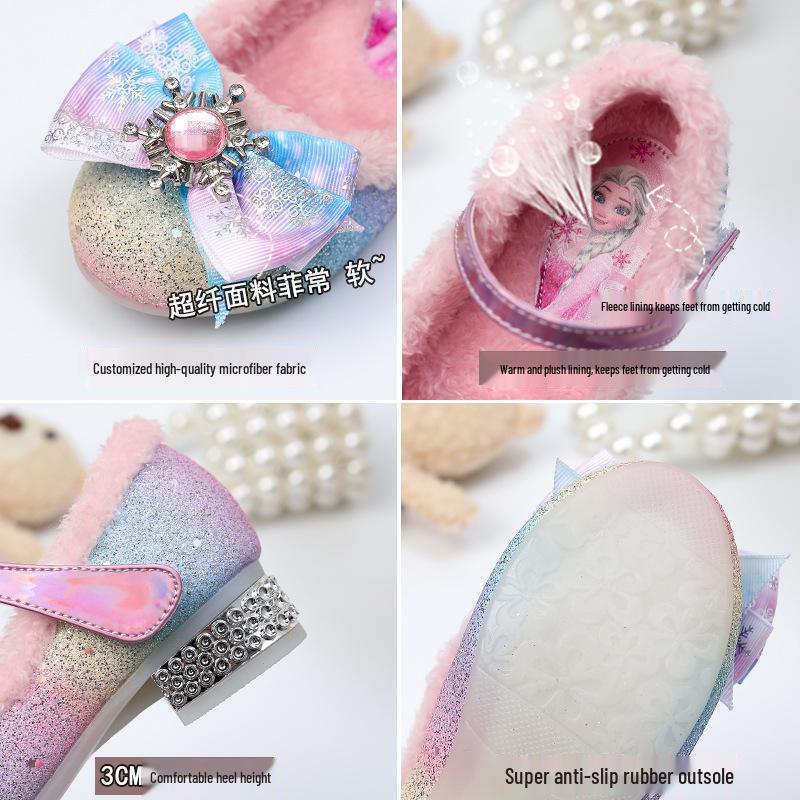Хрустальные Туфли на Высокой Шпильке: Зимние ботинки для девочек на флисовой подкладке с дизайном в виде банта