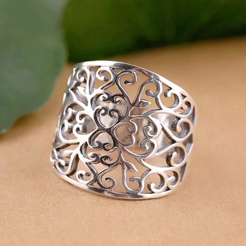 Huitan Hollow Engraved Design Women Ring Luxury Wedding Lady Fashion Accessories Gold Color/CopperColor Party Metal Jewelry