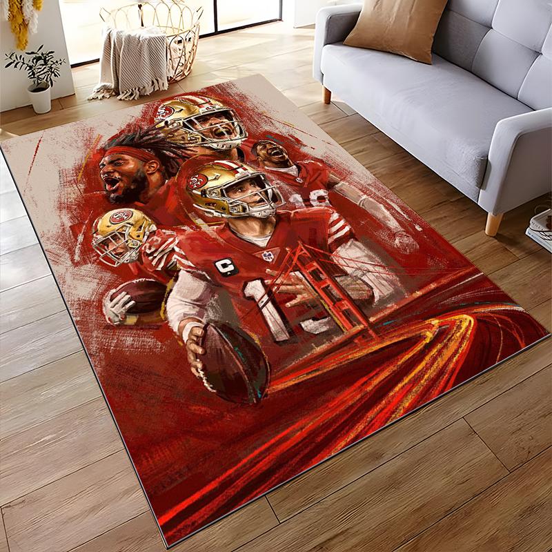"Football Players with Golden Gate Bridge Design Non-slip rug suitable for living room and bedroom sofas"