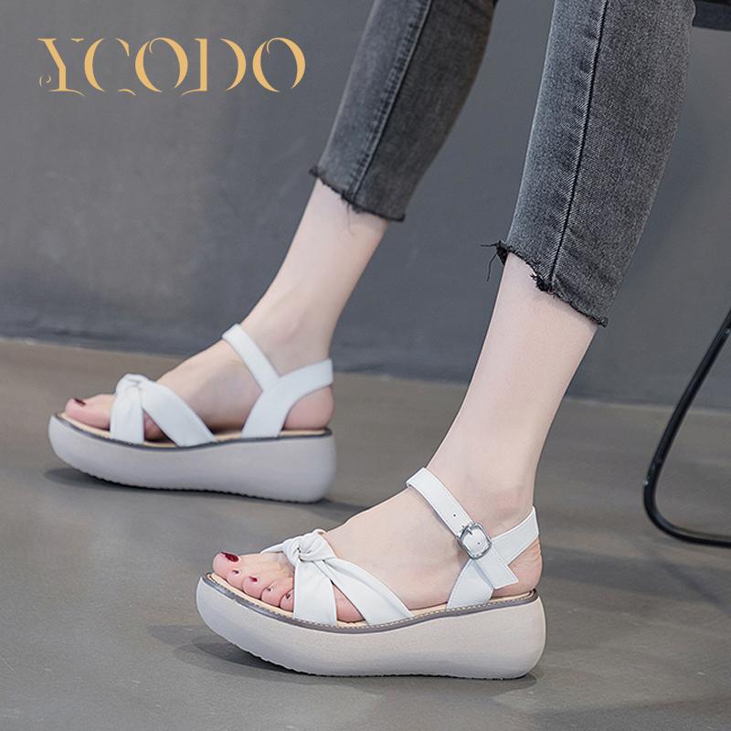 Женские летние модные сандалии на толстой подошве, повседневные крутые тапочки из натуральной кожи