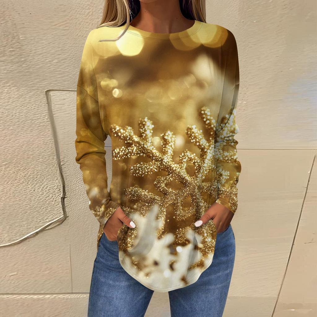 Женская свободная футболка с круглым вырезом и длинными рукавами с принтом в стиле ретро, пуловер на Рождество