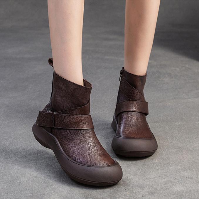 Johnature Короткие ботинки из натуральной кожи в стиле ретро с круглым носком и мягкой подошвой. Универсальная женская обувь