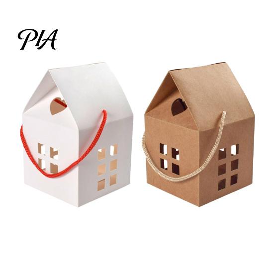 Aromatherapy Gift Packaging 10PCS House Shape Cardboard Candy Boxes, Hollow Window Design Containers Portable Favor Bags with Handles Rope, Decorative