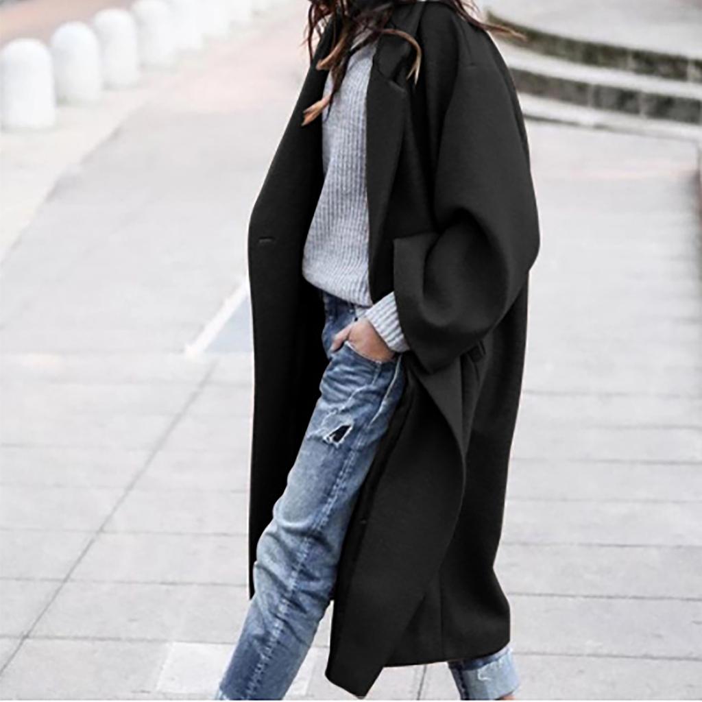 Women's Casual Autumn And Winter Wool Casual Solid Color Plus Size Coat Woolen Coat