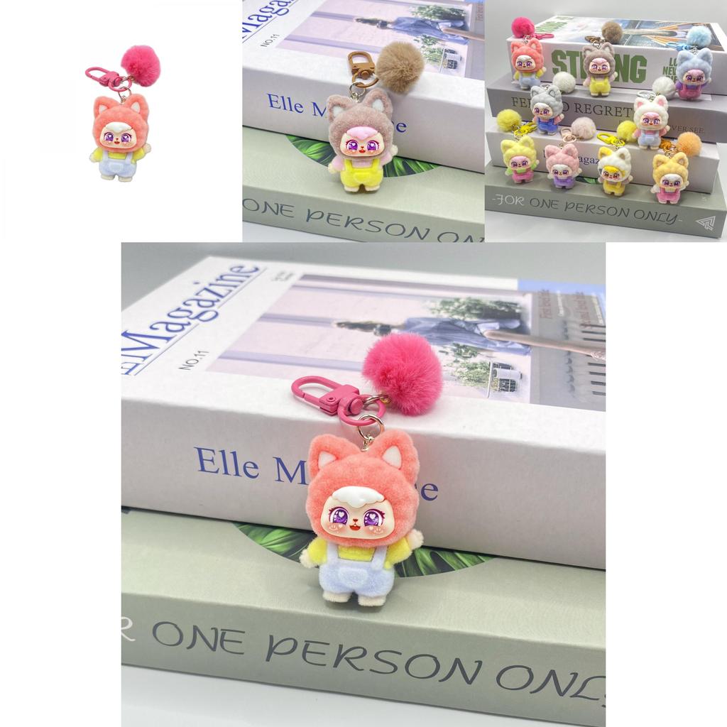 Flocked Handwave Cat Keyring With Cute Plush Finish For Bag And Keys