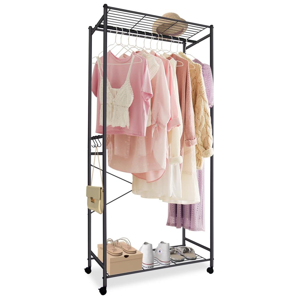 Fusehome Hanger Clothes Clothing Rack with Width X Depth 40 X Height Pipe Clothes Load Clothes Clothing Black Rack, Stylish, Rack, Sturdy, Casters,