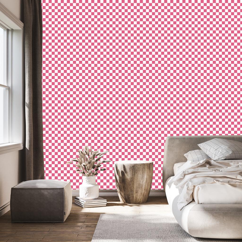 Checkerboard wallpaper, powder pink and white, clear detail, 50x1000