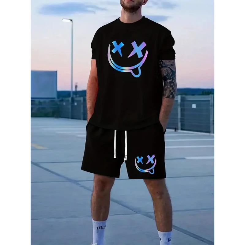 Мужская футболка шорты костюм Street Harajuku Wind футболка с короткими рукавами + шорты Мужской костюм шорты комплект из двух предметов Большой размер