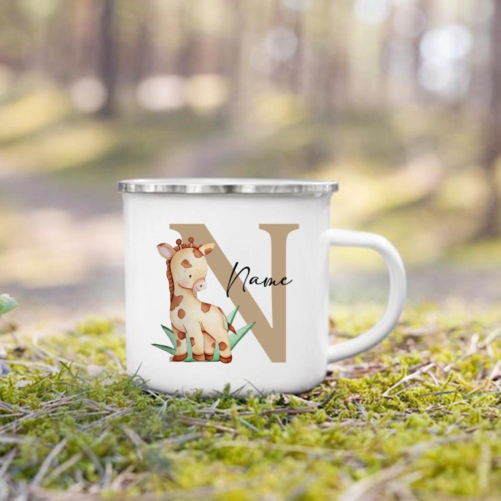 Персонализированная кружка для детей, на заказ, с оленем, львом, инициалом и именем, чашка для мальчиков, девочек, ребенка, с ручкой, праздничные подарки на день рождения для ребенка