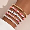 5Pcs Unisex Bracelets Colorful Bohemian Polymer Clay Love Letters Faux Pearls