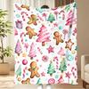 Red Blanket Merry Christmas Flannel Blanket Gingerbread Man Santa Claus Snow Tree Printed Soft Fluffy Office Sofa Chair Nap Gift