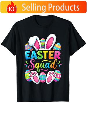Matching Family Easter Bunny Egg Squad TShirt Loose Fit Round Neck Casual Role Costume with Bunny Egg Patterns Slogan Fo