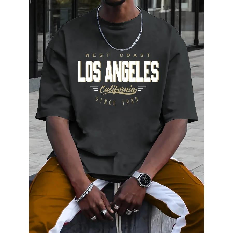 Хлопковая летняя мужская футболка из 100% хлопка, удобная, свободного покроя, большого размера, с принтом LOS ANGELES, с круглым вырезом и короткими рукавами