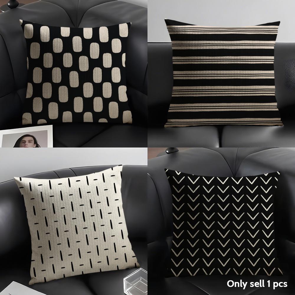 Neutral Boho Brushstroke Cushion Cover Durable Hypoallergenic Organic Linen Short Pillow Cover Washable