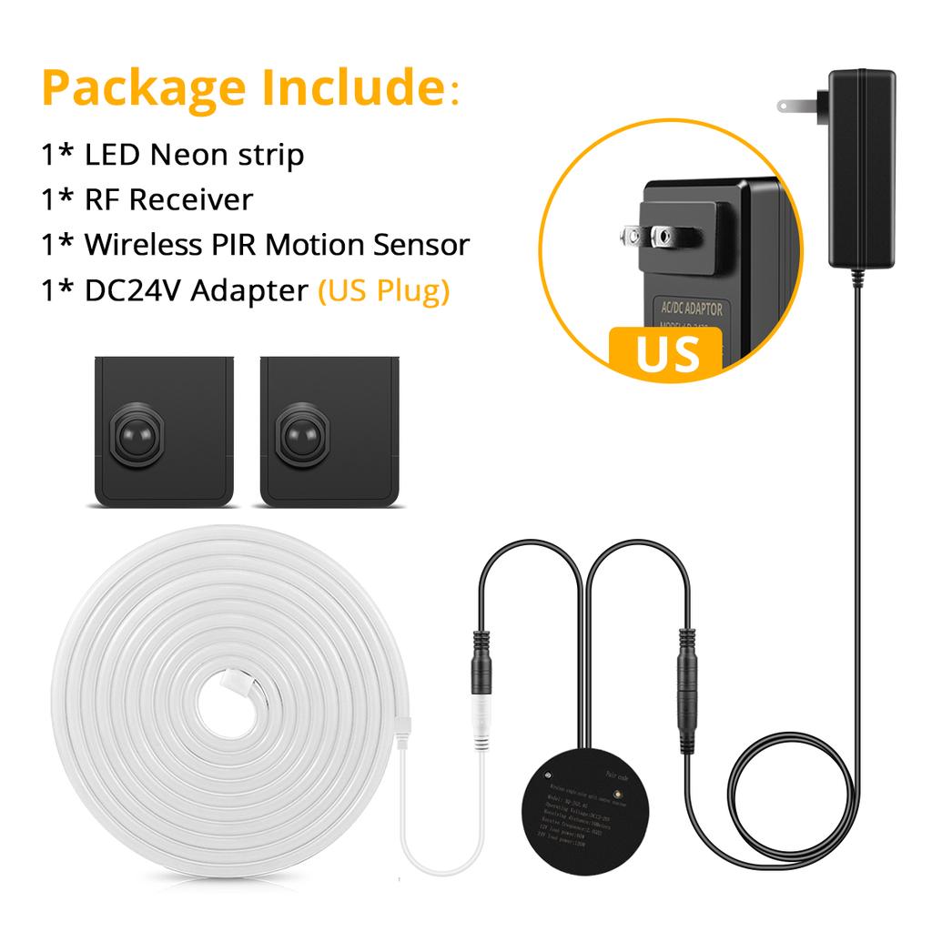 Два PIR-переключателя, датчик движения, светодиодная неоновая лампа 24 В, светодиодная лента со беспроводным радиочастотным приемником для дома, аварийный ночник