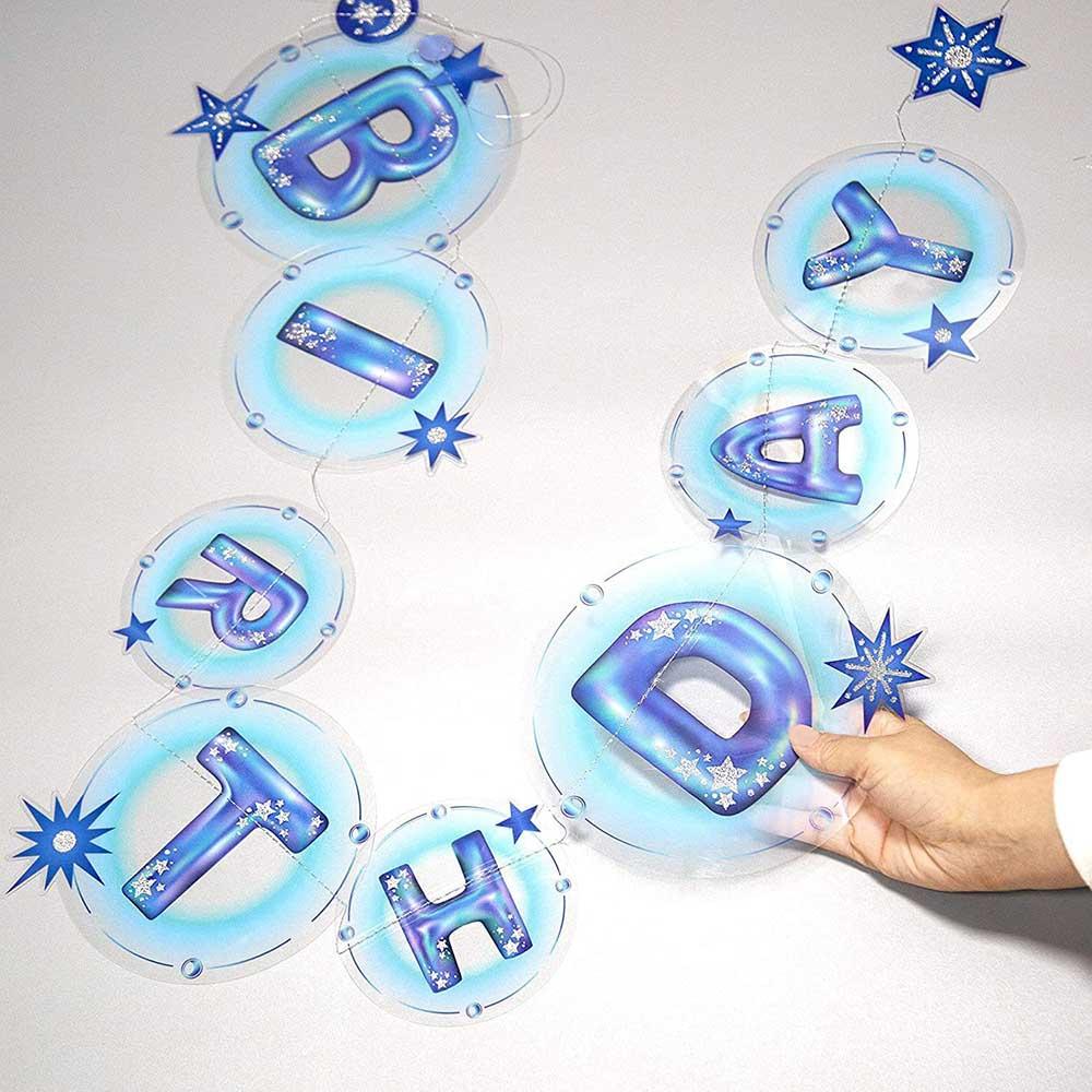 Happy Birthday Banner Garland With Colorful Round Star Transparent String For Dream Birthday Theme Party Hanging Ornaments Decoration Supplies