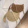 Женская полукруглая сумка с кисточками, соломенная сумка через плечо с луной, летние дорожные вязаные сумки из ротанга