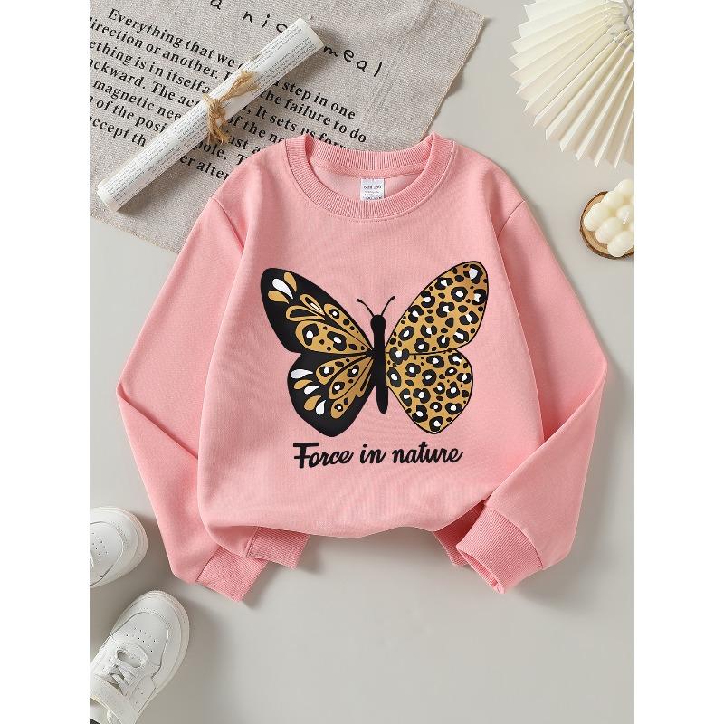 Girls' Long-Sleeve Casual Crewneck Sweatshirt | Butterfly Force Nature Pattern, Suitable For Outdoor Sports And