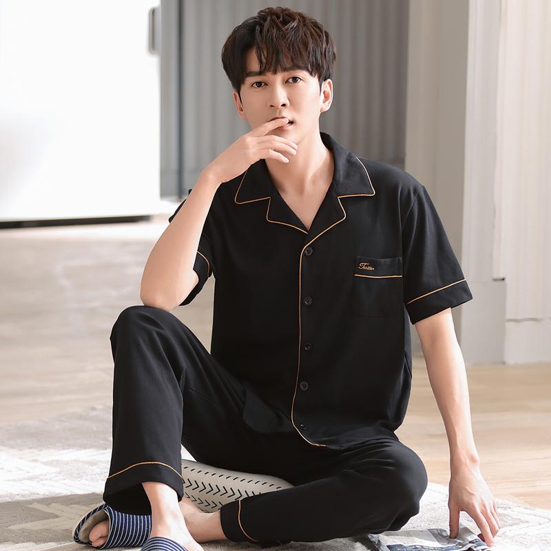 Летняя мужская пижама с коротким рукавом и длинные брюки, мужская домашняя одежда, кардиган больших размеров из хлопка для папы среднего возраста, пижама для мужчин