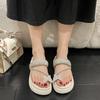 Summer New Herringbone Slippers for Women Rhinestone Bow for Home and Outdoor Activities Comfortable and Non Slip Slippers