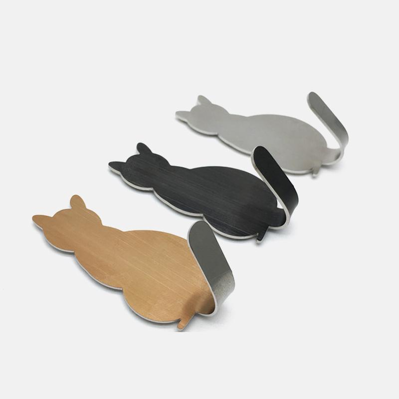 2Pcs Bathroom Storage Holder Cat Pattern Stainless Steel Kitchen Hanger Self-adhesive Hooks Towel Racks Door Clothes Wall Hanger