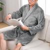 Autumn Winter Men Nightgown Flannel Pockets Lapel Solid Color Long Sleeve Robe Plus