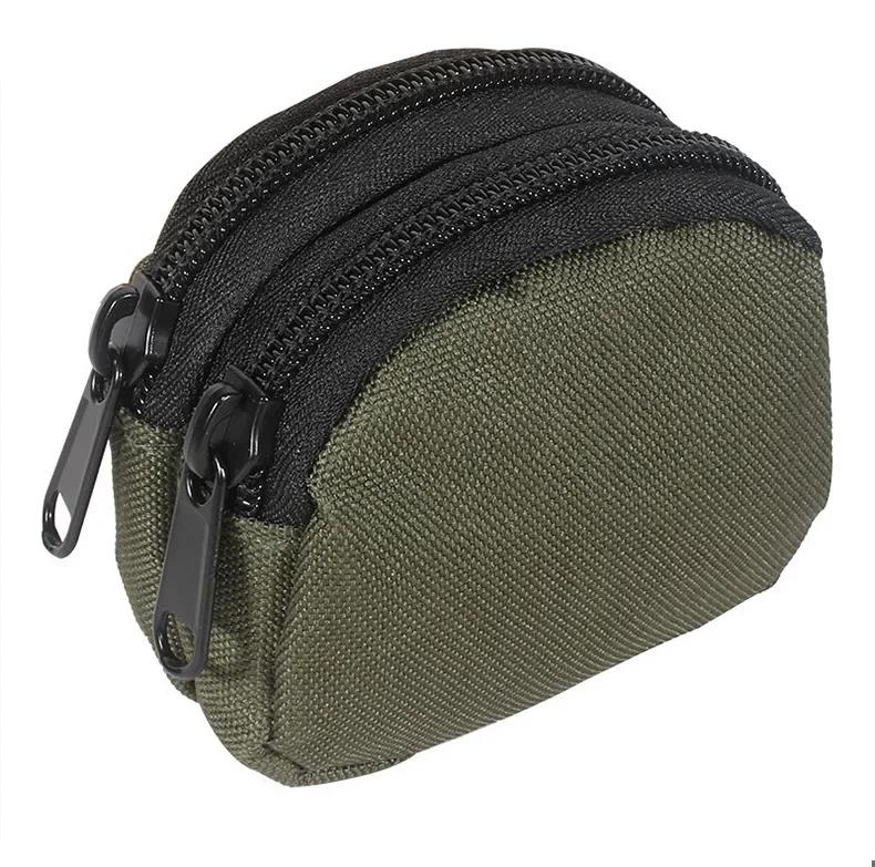 Nylon Double Zipper Pocket Coin Purse Men Tactical Molle Pouch Lightweight Outdoor Small Card Holder Keys Storage Belt Waist Bag